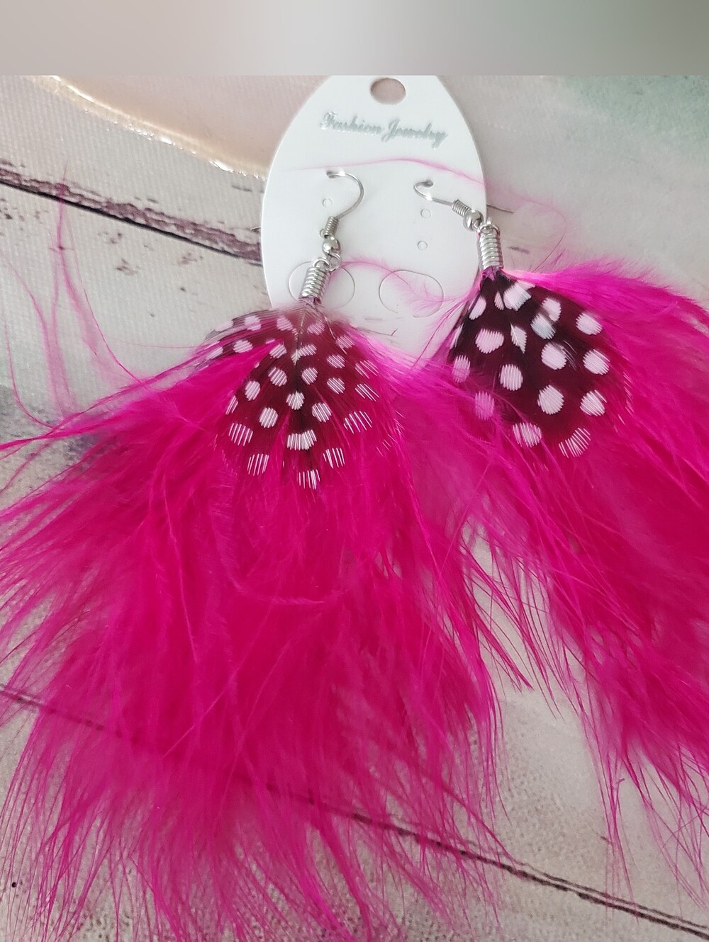 Large Light Layered PINK Feather Dangle Earrings.